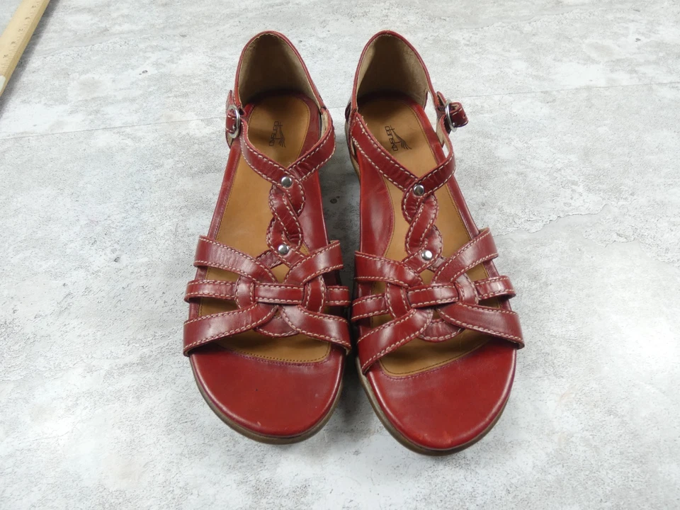Zapato Dansko Mujer 10 Rojo Tiras Boho Confort Zapato Cuña Foto 3 de 4