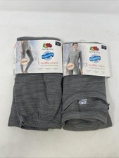 Fruit Of The Loom Women's Gray Thermal Waffle Crew And Pant Set XS 0/2 NWT