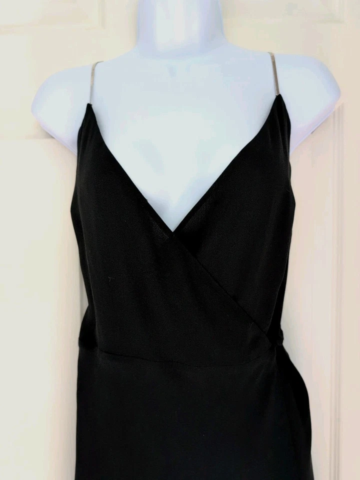 Vestido Express Negro Alto Alto Envolvente de Gasa Correas de Metal Talla Mediana Y2K Capricho * Foto 2 de 4