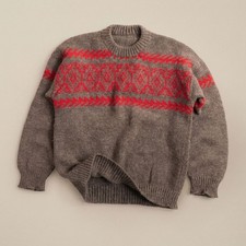Vintage 70s 80s Chunky Wool Sweater Fair Isle Nordic Ski Brown Red Gorpcore