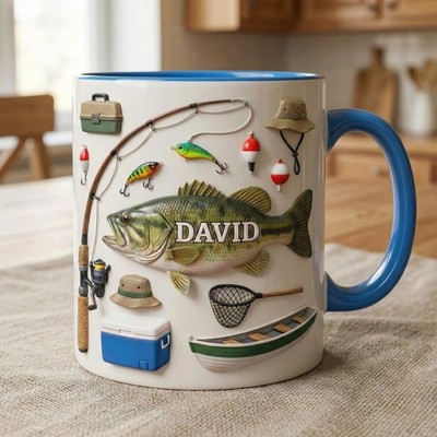 Custom Name Fishing Coffee 3D effect Mug, Fishing Lures Accent Mug Gift