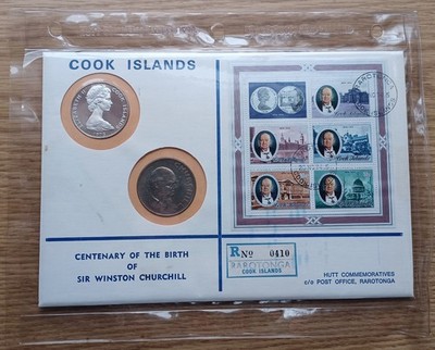 1974 Cook Islands Silver Coin & FDC, Hutt Series 127 Churchill Centenary #23/350