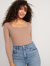 Old Navy Long Sleeve Rib Knit Bodysuit Plus Size 3X Light Brown NEW