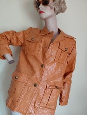 Vtg MOD 60s Vinyl Crinkle Rain Coat Sz 14/s Debbie Leigh RN36092 Japan Orange