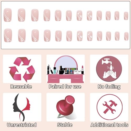 Glitzer French Tip Nägel Long Press on Nails Sarg Fake Nails Press-Heart5 - Bild 5 von 7