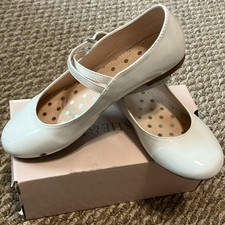 Christie  Jill Size 4 White Patent Flats with Strap. Preloved