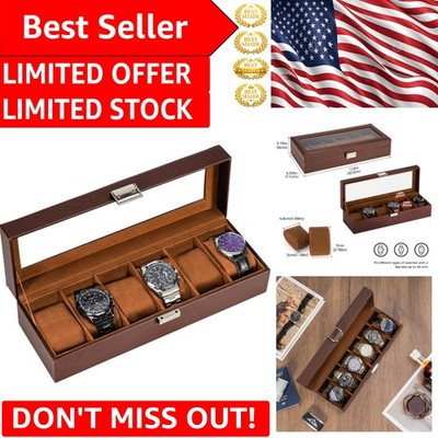 Luxury 6-Slot Watch Display Case with Soft Lining and Glass Cover - Gift Ready