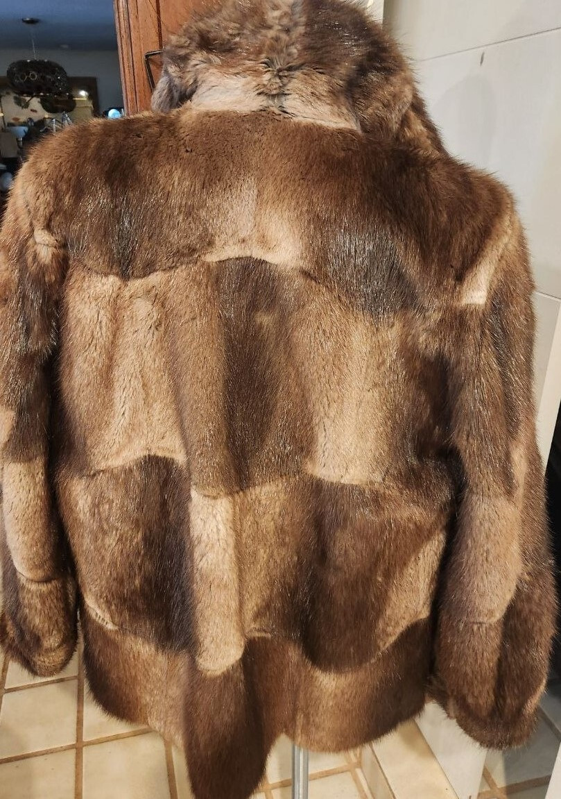 Custom Patchwork Mink Zip Front Jacket Leather Tr… - image 14