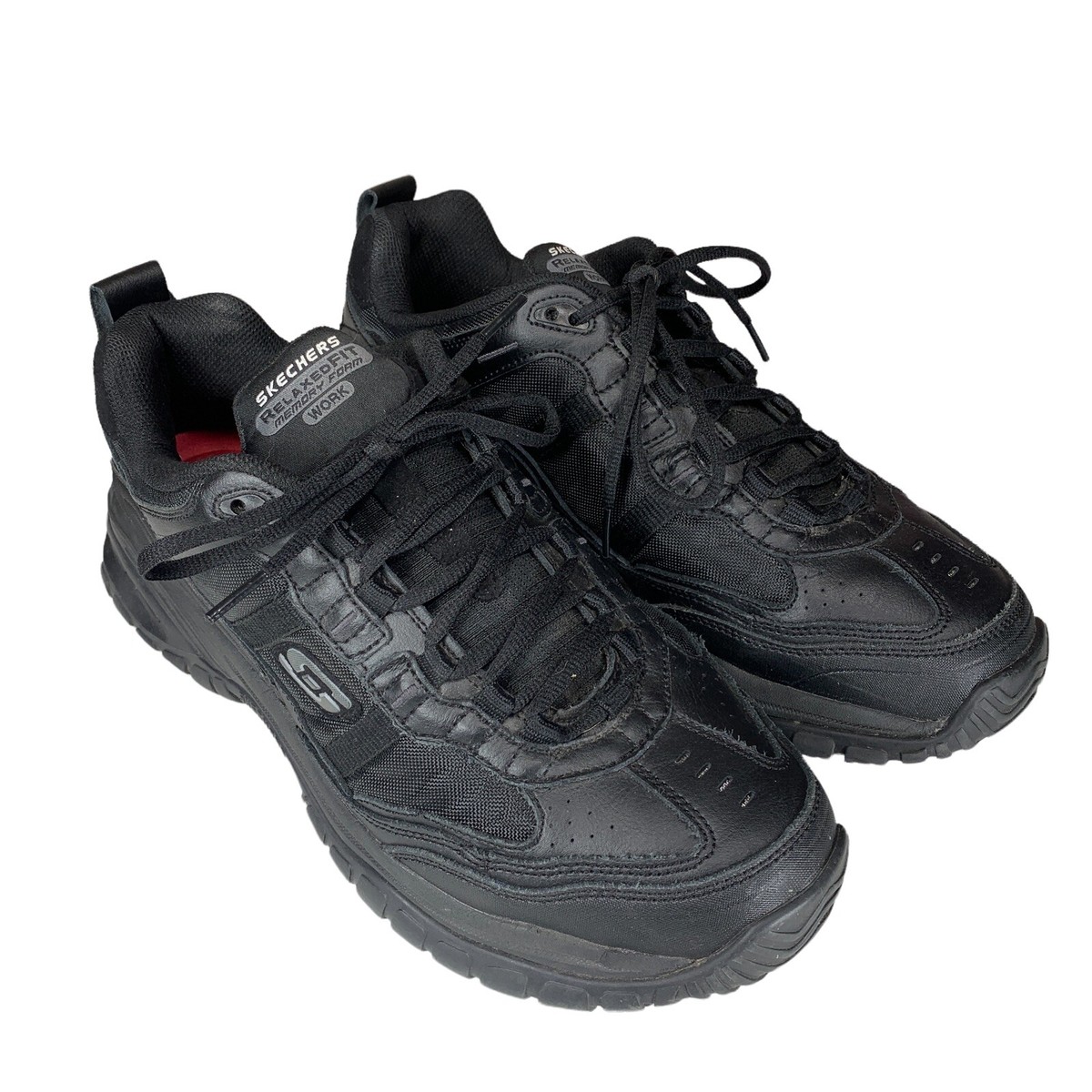 Skechers WORK Men’s 12 Relaxed Fit Mavin Shoes Black Slip Resist Memory  77042