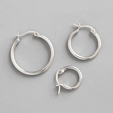 Women White Gold Plated 925 Sterling Silver Hoop Huggie Pierced Earrings A30