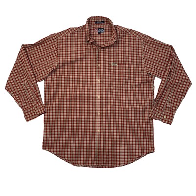 Vintage Ralph Lauren Chaps Shirt Mens L Large Red Plaid Collared Cotton Blend