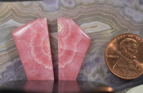 RHODOChROSITE DESIGNER CABOCHON PAIR - Picture 2 of 3
