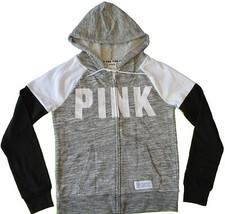 Victoria's Secret Pink Colorblock Perfect Full Zip Hoodie Gray Marl Black XS NWT