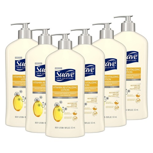 Suave Skin Solutions Body Lotion Revitalizing with Vitamin E, 18 Fl Oz Pack of 6