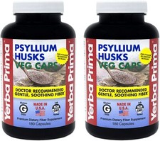 Yerba Prima Psyllium Husks Veg Caps - 180 Count 2 Pack 625mg - Vegan Non-GMO ...