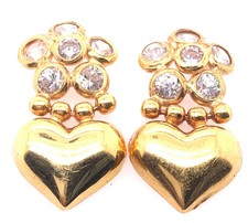 14 Karat Yellow Gold Fashion Heart Earrings with Cubic Zirconia 101-987