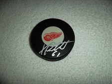 Xavier Ouellet Hand Signed Detroit Red Wings Logo Puck NHL Autograph Hockey