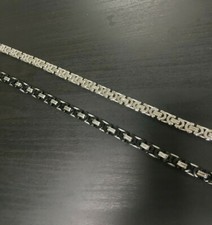 18-40" MEN Stainless Steel 8mm Silver/Black Flat Byzantine Box Chain Necklace