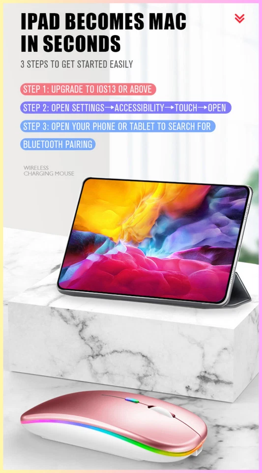 souris Sans fil LED rechargeable bluetooth Wi-Fi Windows Apple Android Promo! - Photo 4/4