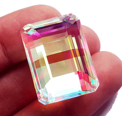 Loose Gemstone 65 To 75 Cts Rainbow Mystic Quartz Emerald Shape Certified - Picture 4 of 9