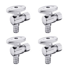 4 PCS 1/4 Turn Angle Stop Valve 3/8" OD Compression X 1/2" PEX Chrome Plated