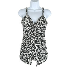 Miraclesuit Tankini Swim Top Size 8 Black White Printed Underwire SW-1978