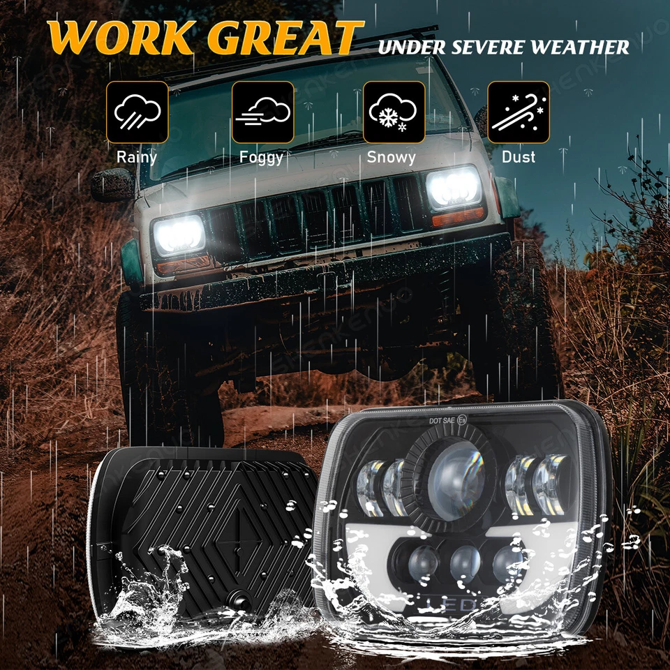 Pair 100W 7x6" Led Headlights Headlamp fit Chevy C6500 C7500 Kodiak Sealed Hi/Lo - Image 2 of 4