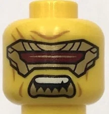 Lego New Yellow Minifigure Head Dual Sided Gold Eye Mask Dark Red Visor Part