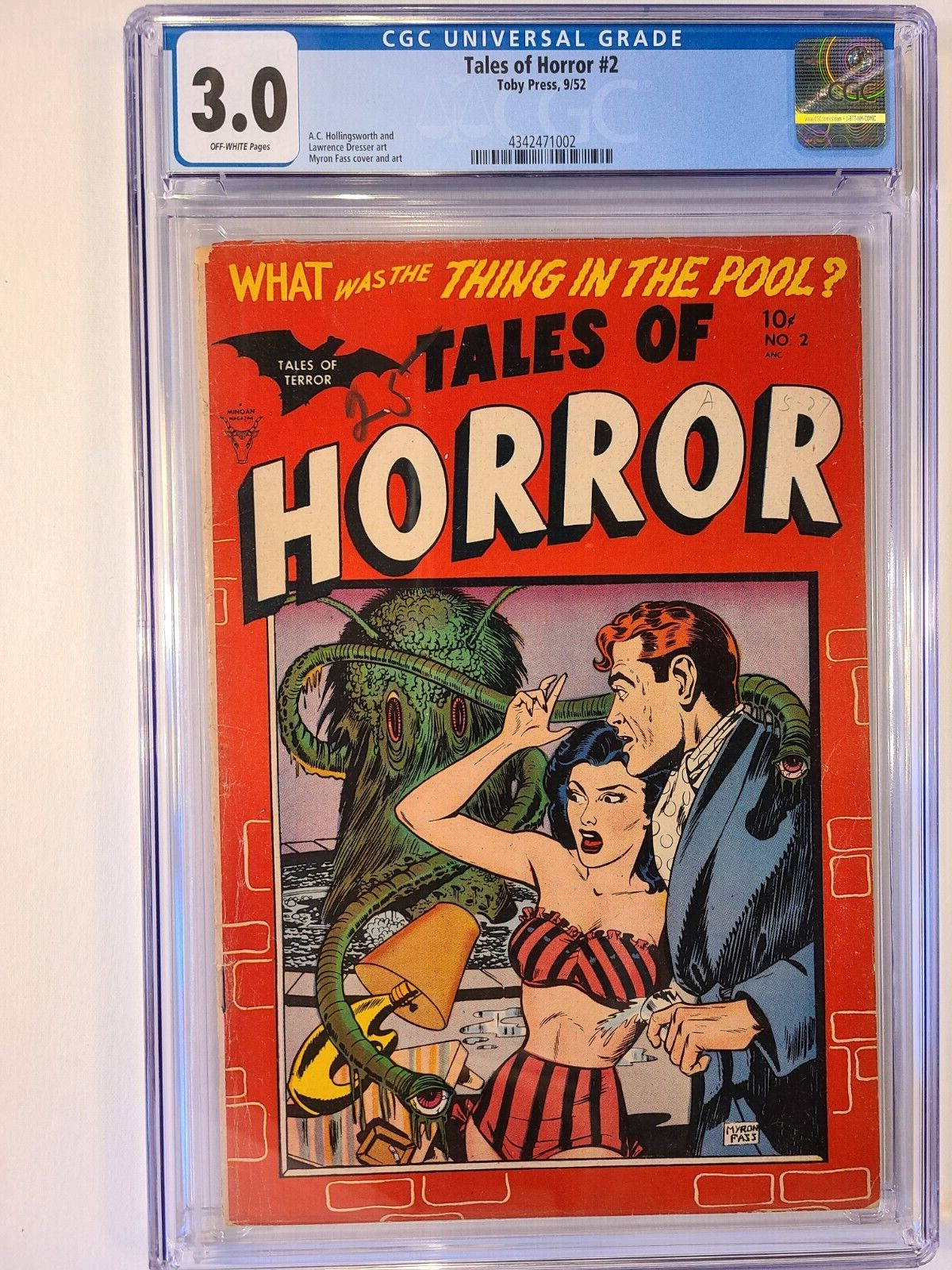 TALES OF HORROR # 2 TOBY PRESS 1952 CGC 3.0 GOOD GIRL COVER