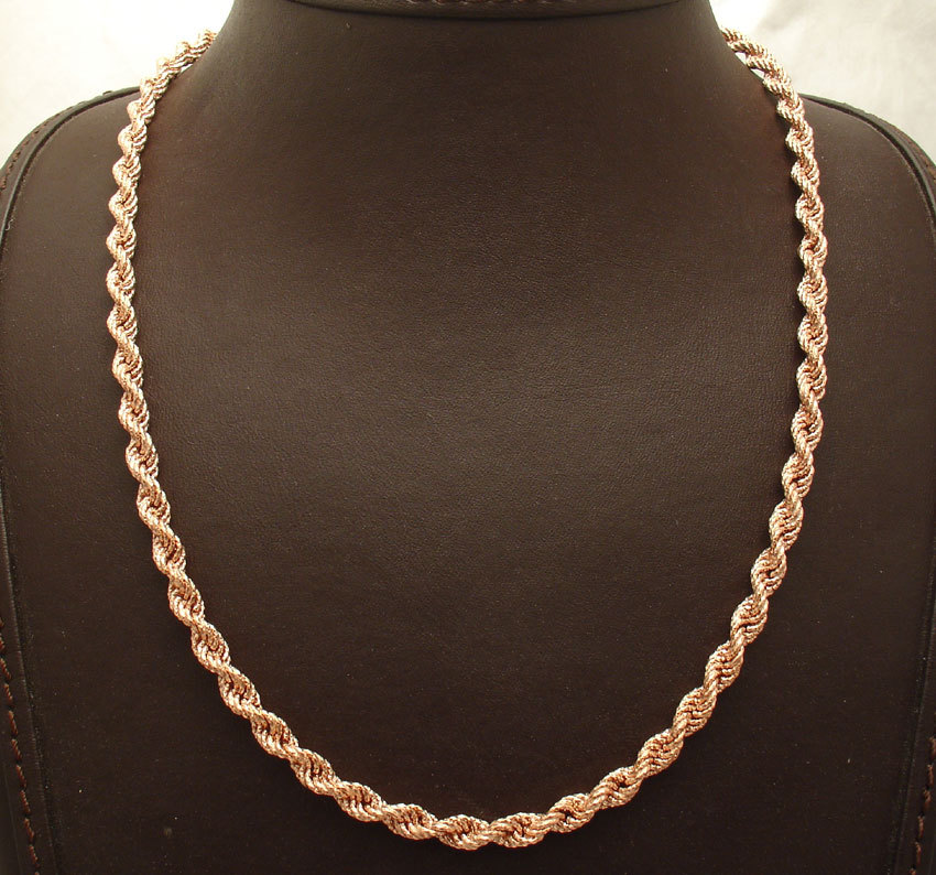Technibond Diamond Cut Rope Chain Necklace 14K Rose Gold Plated