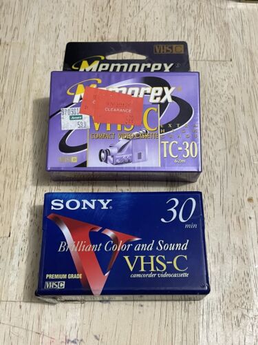 Menge 2 VHS-C Neu Versiegelt Kassetten Sony Memorex 30 Min VHS-C Hochwertig Premium