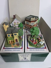 Liberty Falls Set 8 Village Collection ~ Bonus Ice Cream Social ~ Complete ~ VTG