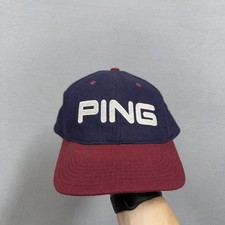 Vntage Ping Hat Cap Strap Back One Size Blue Red Golf wool 90s USA made