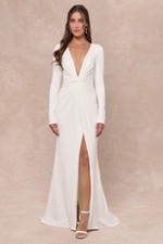 Lulus Women Stunning Romance Long Sleeve Mermaid Maxi Dress White Large