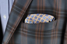 Lord R Colton Masterworks Pocket Square - Blue  Tan Geometric Silk - 75 New