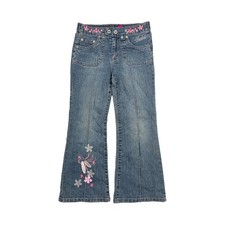 Barbie VTG Y2K Embroidered Floral Bootcut Jeans Medium Wash Girls 6X