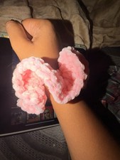 Handmade Pink Chenille Crochet Scrunchie