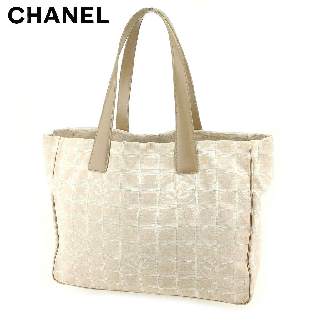 Chanel Vintage Nylon Tote Beige Travel Line MM Shoulder Bag