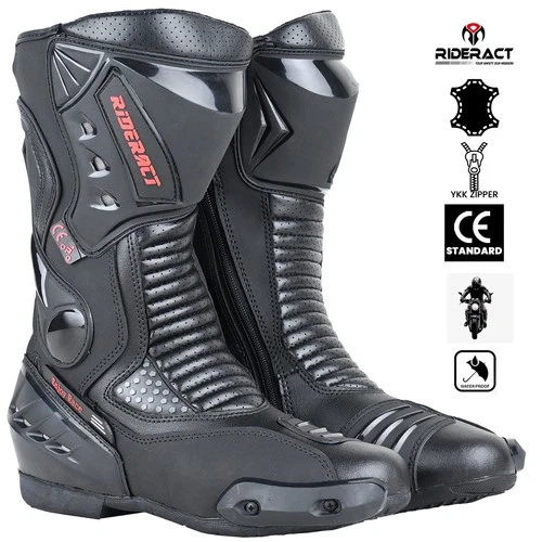 RIDERACT Mens Waterproof Motorcycle Boots Leather Motorbike Riding Shoes CE Race