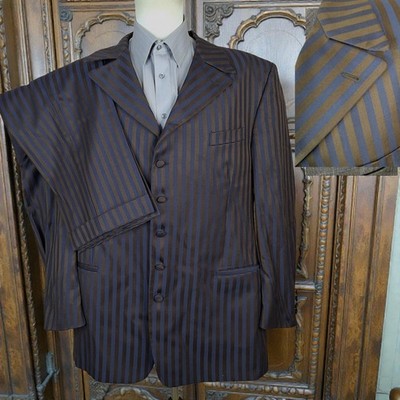 Empire 2 Piece Suit Mens 46L 40X32 Brown Blue Stripe 5 Button Canada Wool