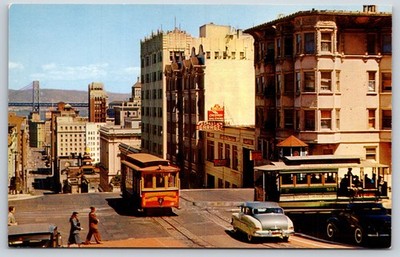 Postcard San Francisco Cable Car San Francisco-Oakland Bay Bridge in distance T2