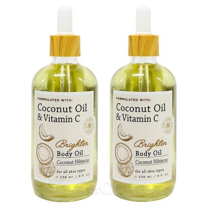 2-PACK RHEA MODERN Brighten Coconut  Hibiscus Vitamin C Essential Body Oil 8 oz