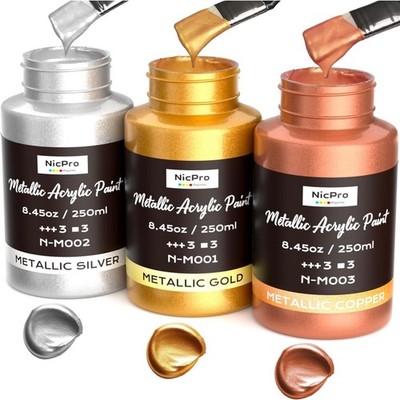 Metallische Acrylfarbe, 3 Farben: Gold Silber Kupfer, 750ml Gold Leaf Paint, ...