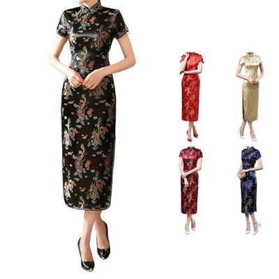 Chinesisches traditionelles Cheongsam langes Kleid für Damen schmale Passform g