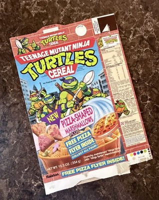 90s Ralston Teenage Mutant Ninja Turtles Cereal Box w/ PIZZA SHAPED MARSHMALLOWS