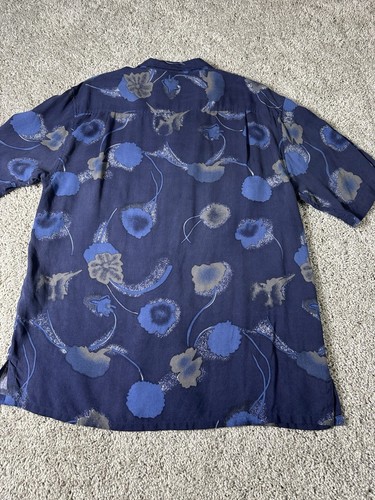 Axist Men’s 100% Silk Shirt Size Medium Short Sleeve Button Down Blue - Picture 9 of 13
