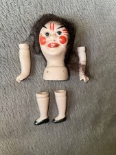 1 Bisque Clown Doll Set - Head Black Hair Arms Legs - Ready To Be Made