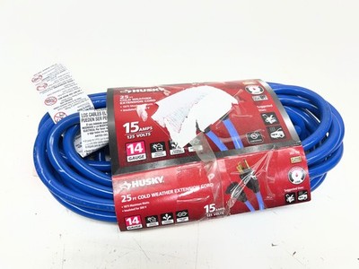 Husky 25 ft. 14/3 Cold Weather Indoor/Outdoor Extension Cord, Blue