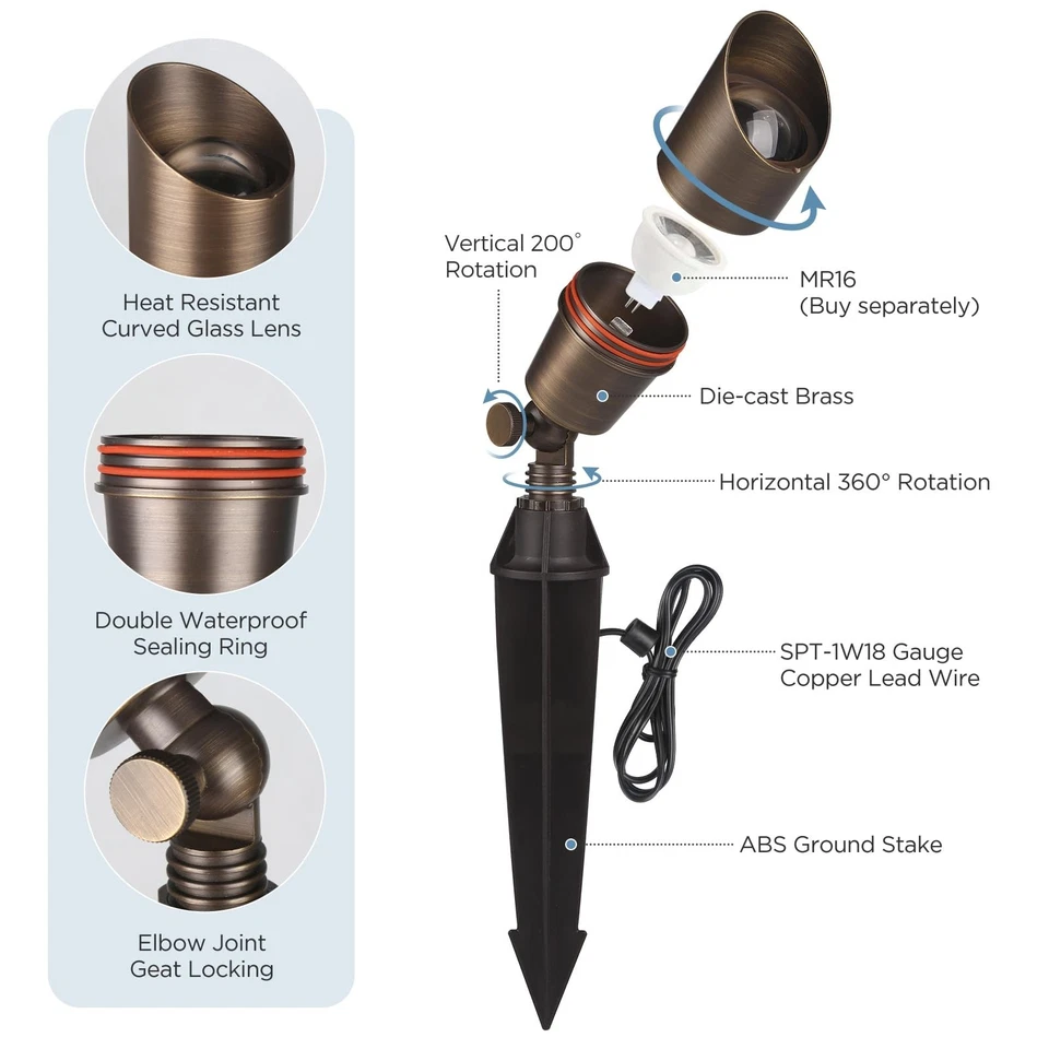 Focos de paisaje exterior de latón macizo Gardencoin (12V), paquete de 6 Foto 3 de 4