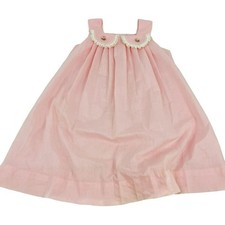 Vintage 60s Girls Kate Greenaway Pink Dress with Floral Rosette Size 6